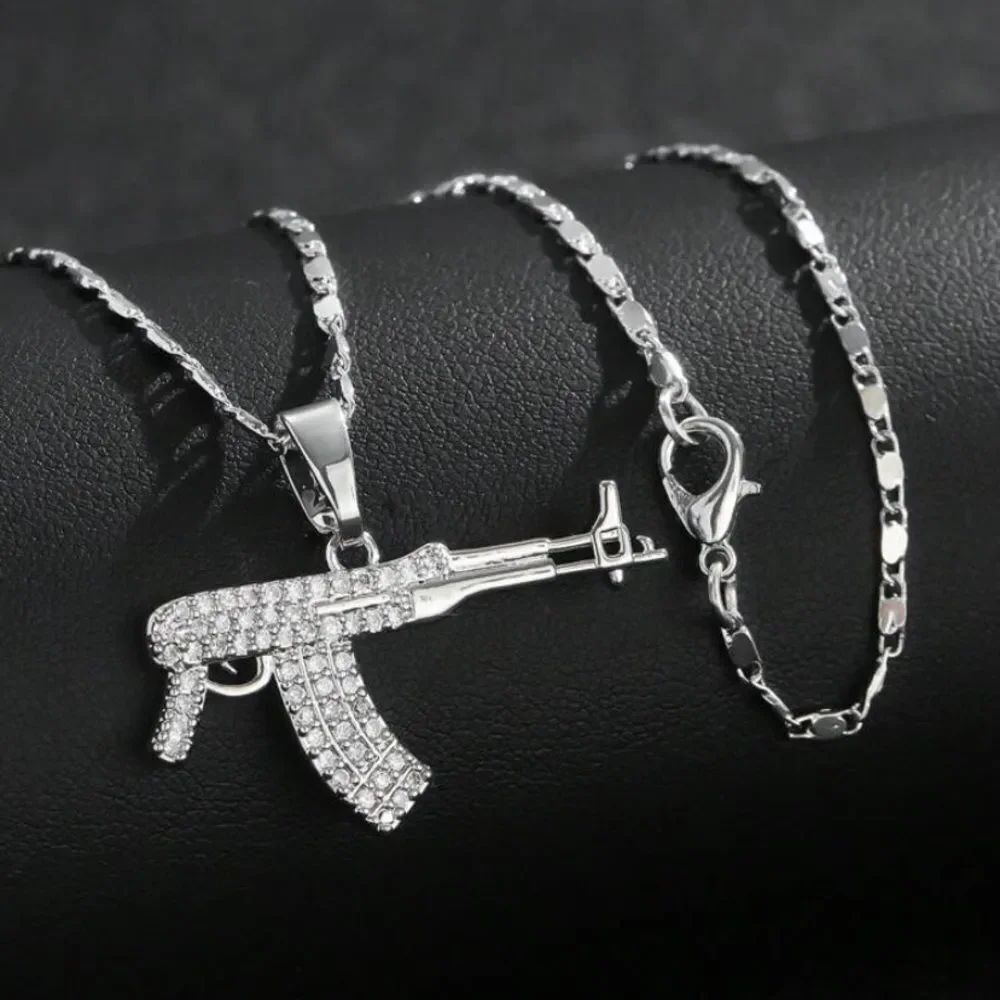 3for$20 1pc silver-Color Luxury Cubic Zirconia Men's Gun Pendant necklace